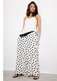 PixieGirl Petite White Polka Dot Wide Leg Trousers
