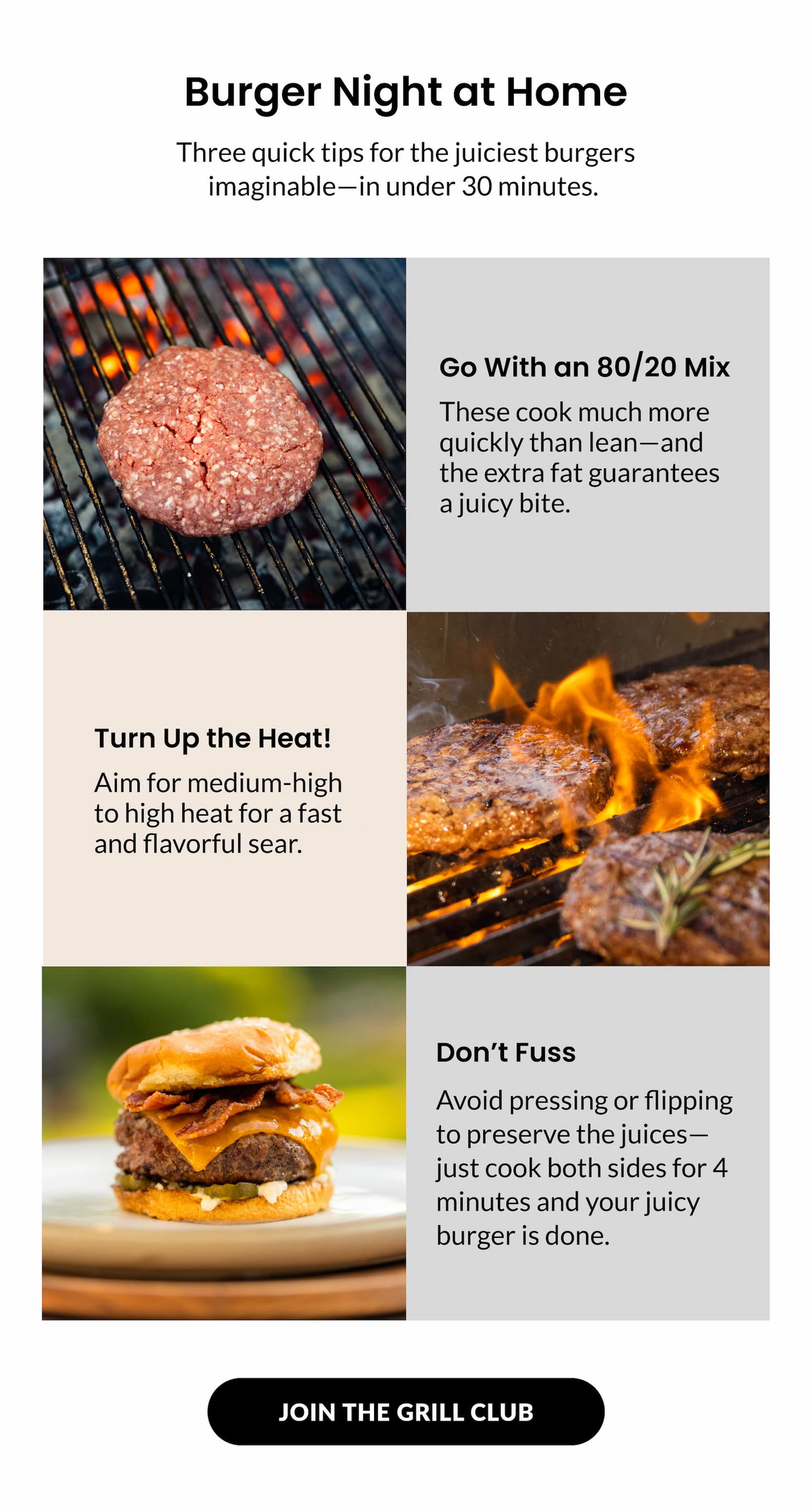 Burger Night at Home | Three quick tips for the juiciest burgers imaginable | JOIN THE GRILL CLUB