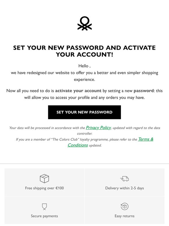 Activate your new Benetton account now