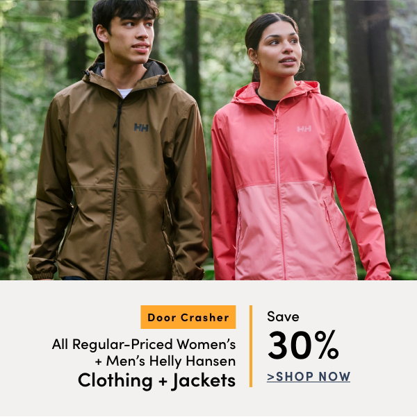Door Crasher All Regular-Priced Women's + Men's Helly Hansen Clothing + Jackets Save 30%