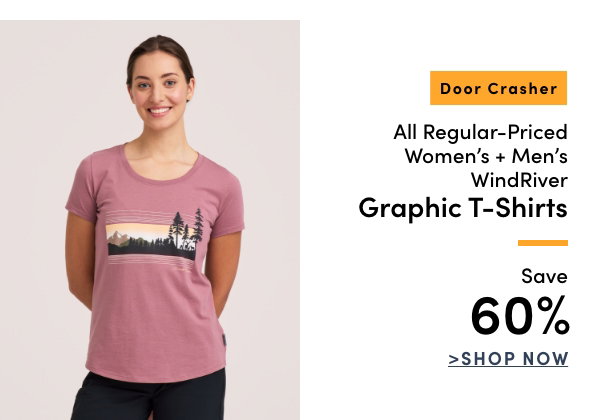 Door Crasher All Regular-Priced Women's + Men's WindRiver Graphic T-shirts Save 60%