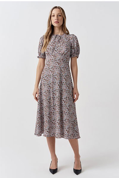 Clarissa Ditsy Tie Front Midi Dress