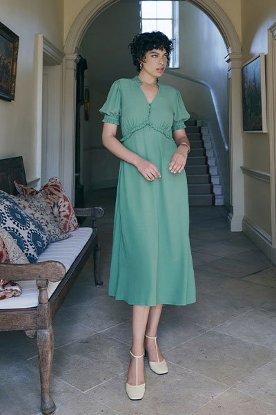 Jolene V-Neck Crepe Midi Dress
