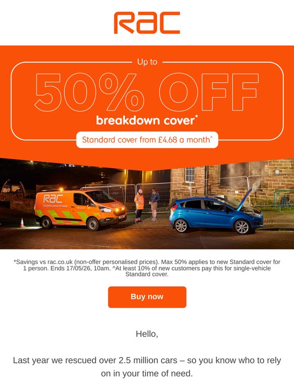 Sale ends soon - up to 50% off breakdown cover