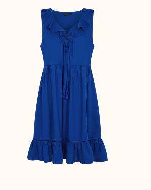 Strapless Ruffle Mini Dress Blue