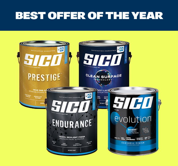 SAVE 40%* 3.78-L cans of SICO Prestige, Evolution, Endurance, Clean Surface and 360 Interior Paint