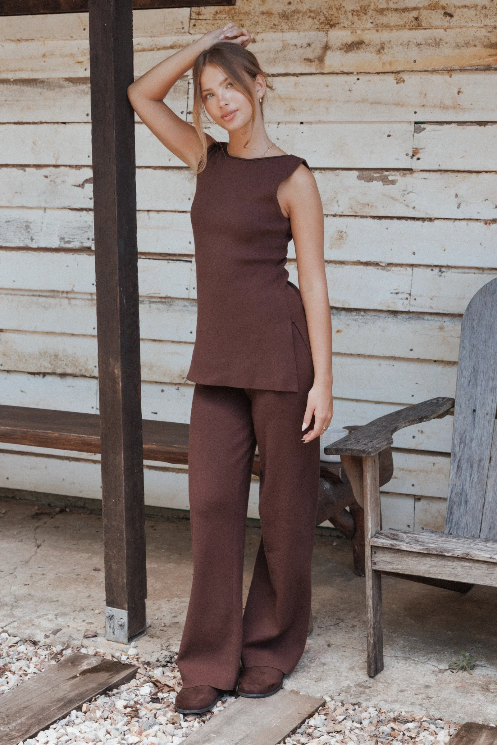 Image of Beth Knitted Pant Set - Chocolate