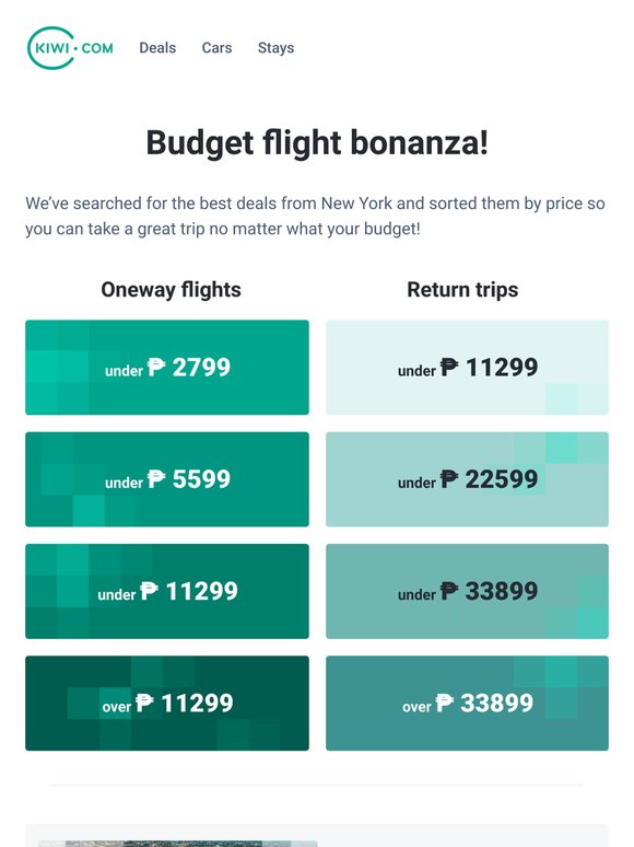Where can you go for under ₱ 2799 from New York?