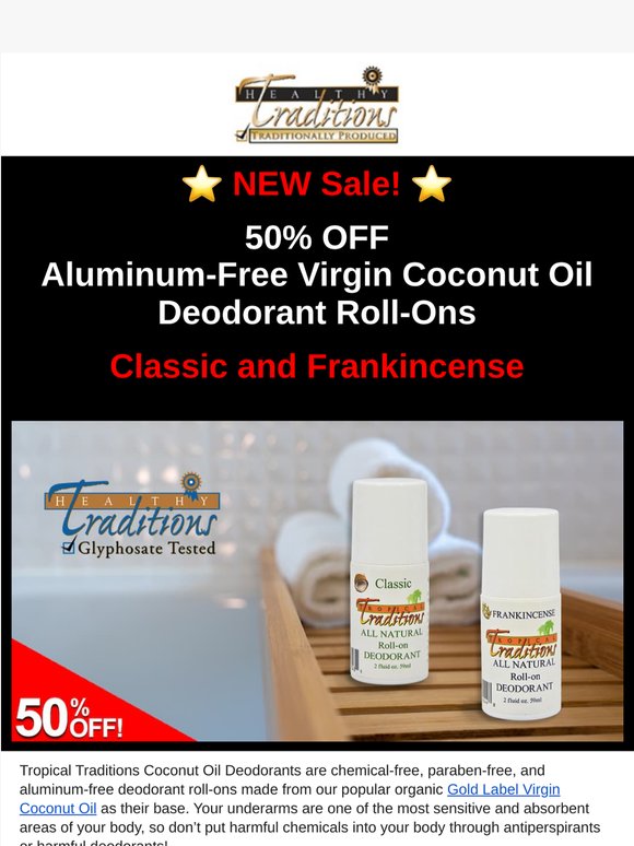 50% OFF Coconut Oil Deodorants, Teeth Cleaners, Massage Oils, and Lip Moisturizers with Pure Essential Oils!