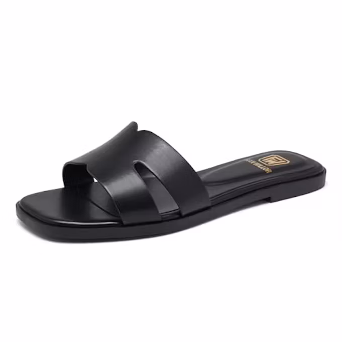 Women's Flat Sandals Dressy Comfortable Slide Sandals Fashion Square Open Toe Slip On Beach Sandals for Summer