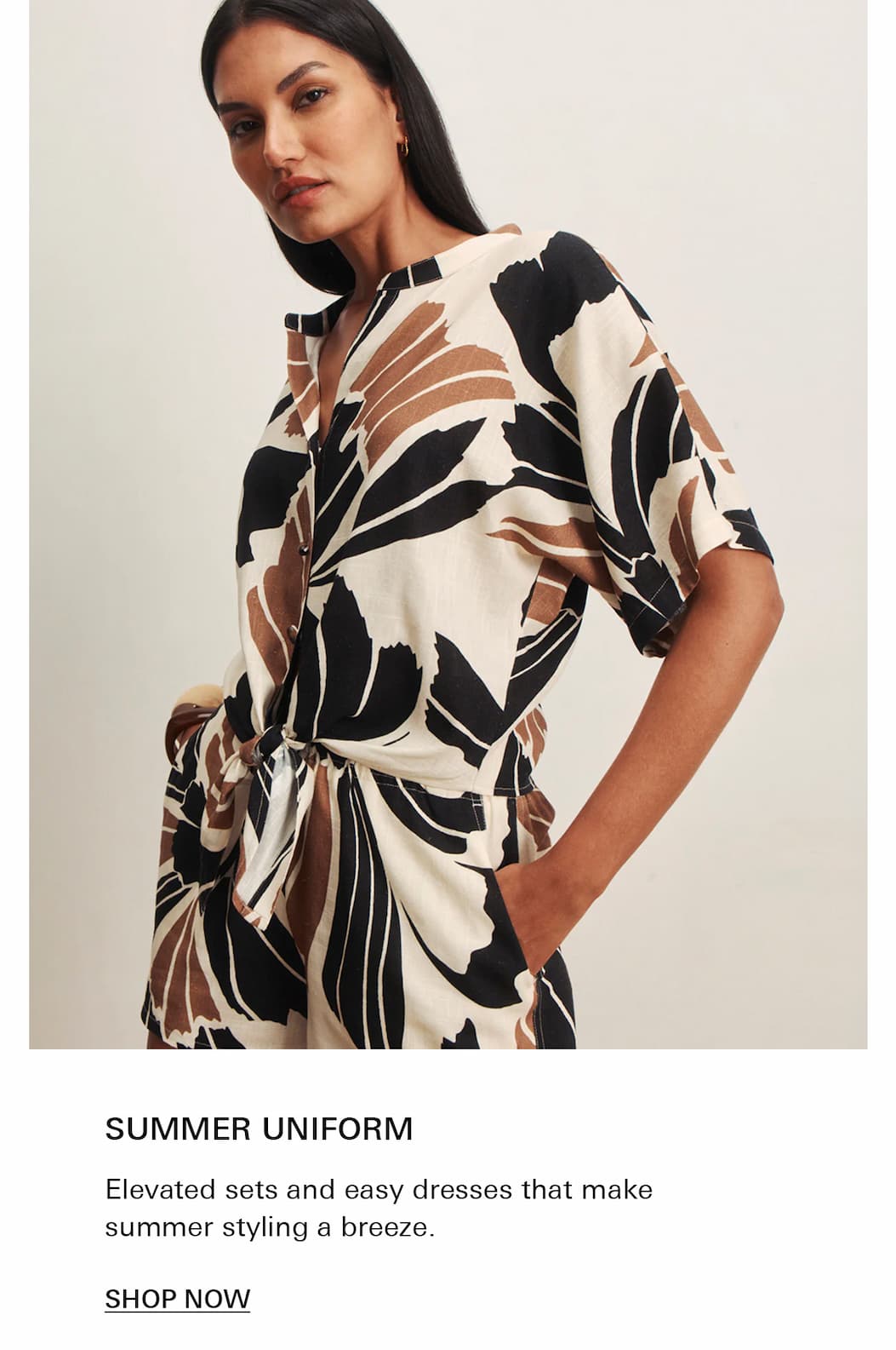 woman wearing linen lotus short and shirt set