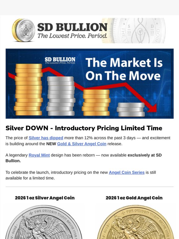 🚨Silver is DOWN — Introductory Pricing for Exclusive Gold and Silver Angel Coins