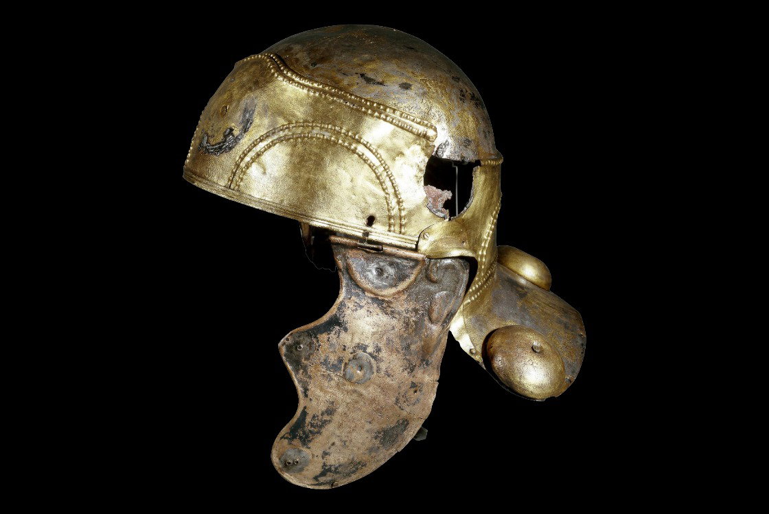 A bronze Roman cavalry helmet, tinned.