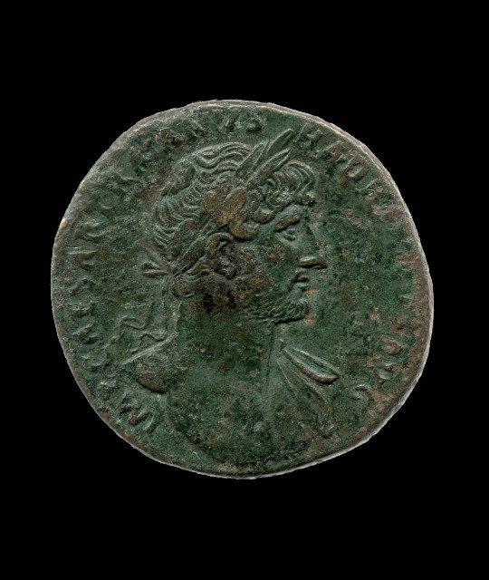 Roman coin showing bust of Emperor Hadrian.