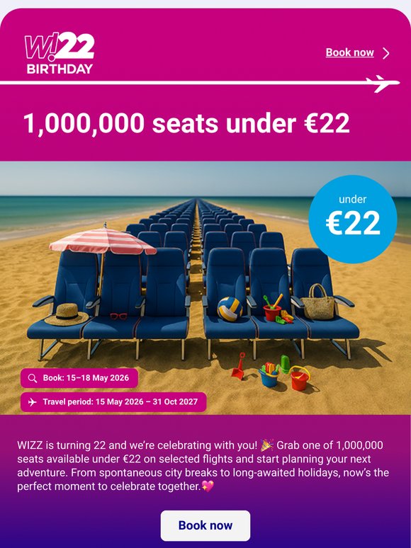 Hey! 👋 1,000,000 seats under €22
