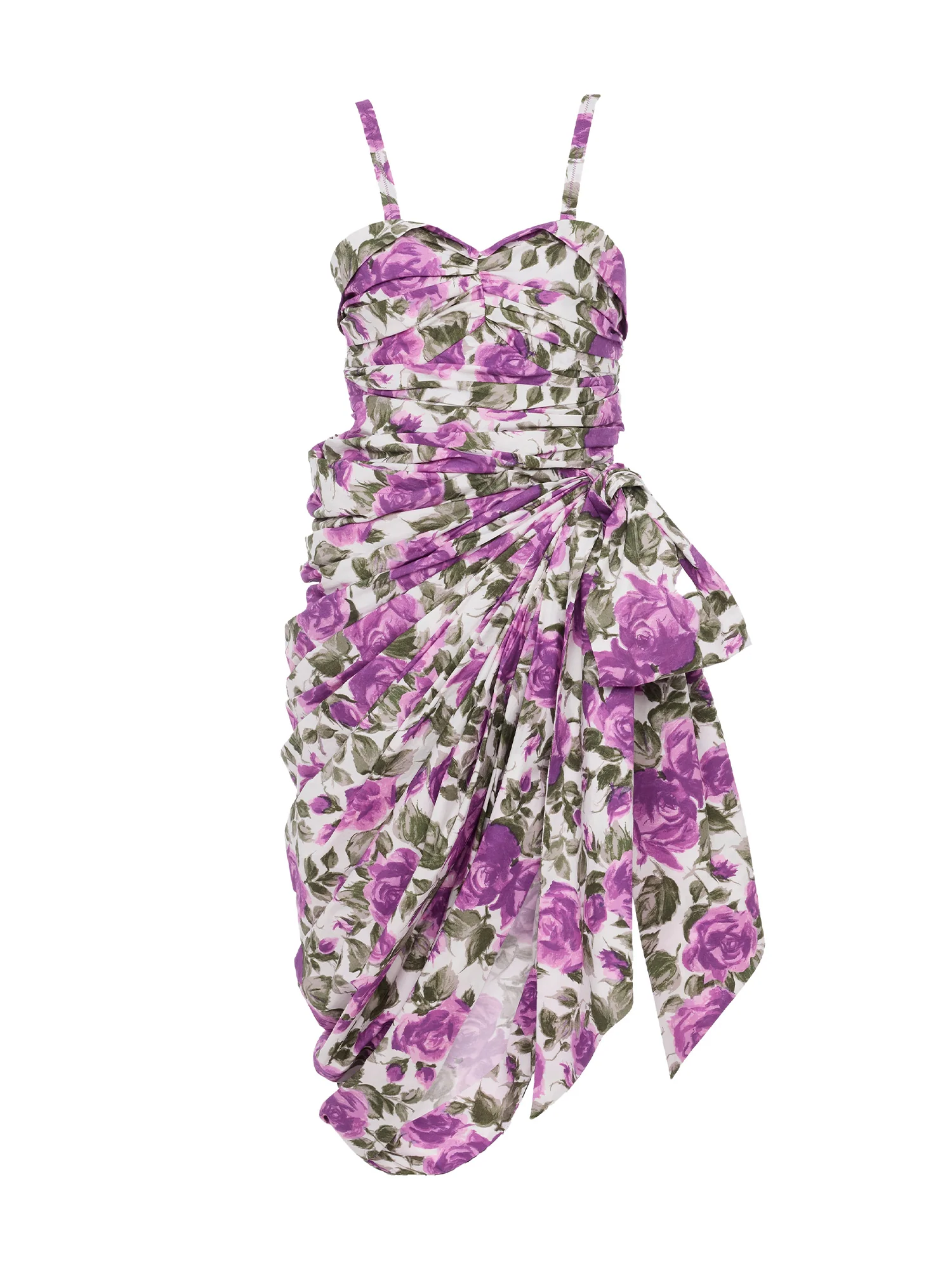 Image of Wrapped Floral Poplin Bustier Midi Dress