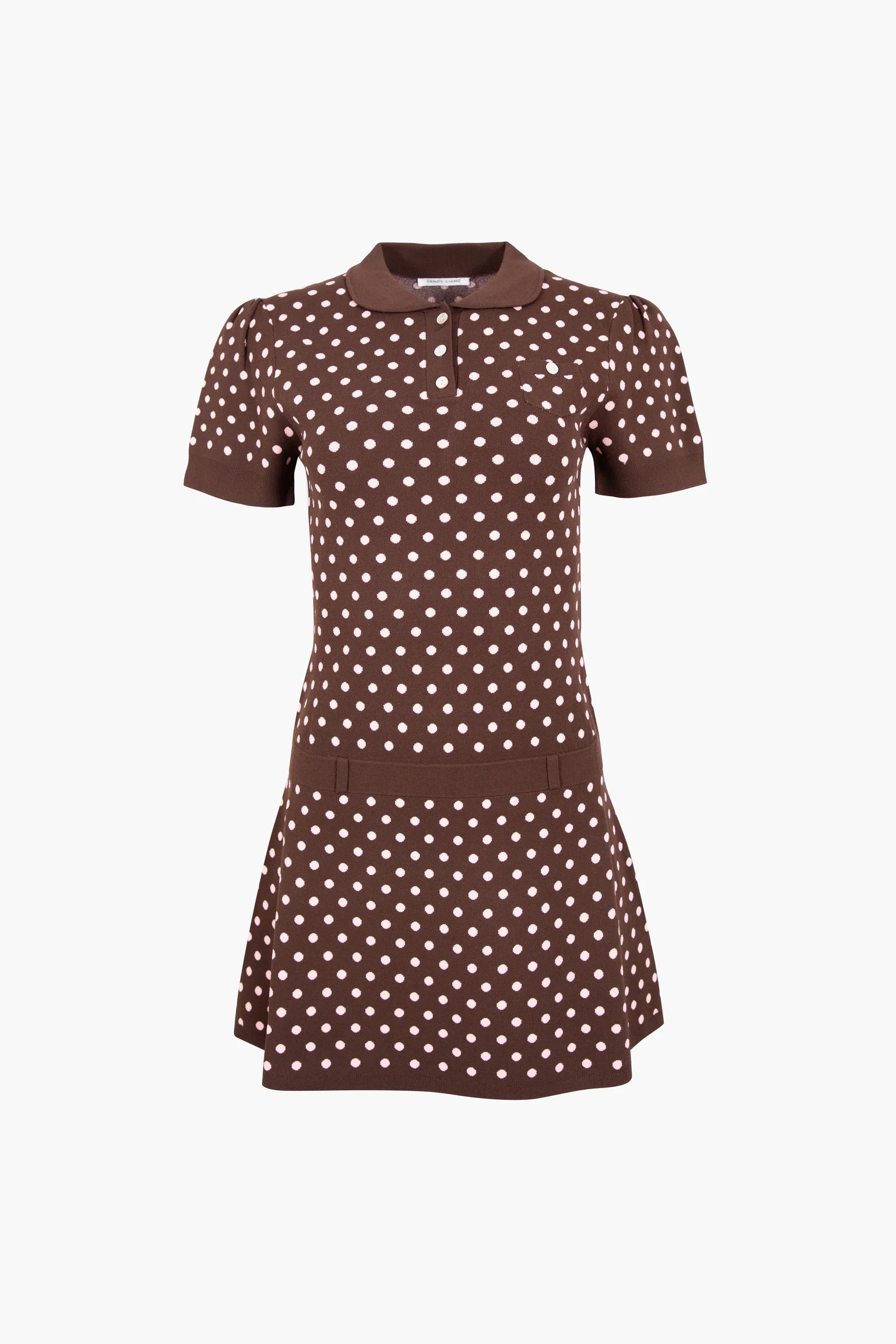 Image of TUMI SWEATER DRESS IN BROWN PINK POLKA DOT