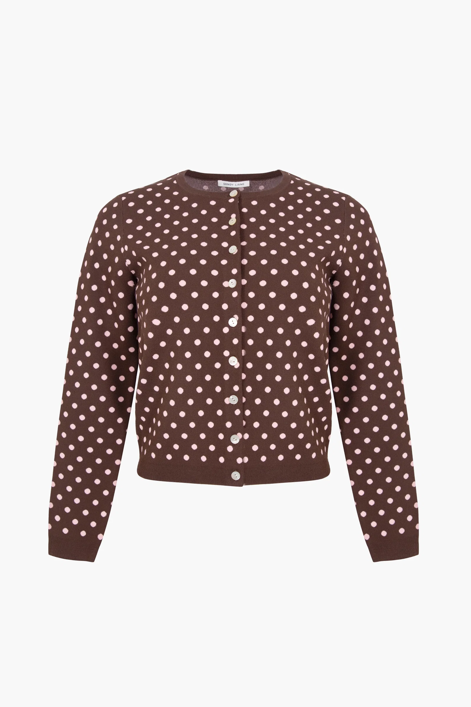 Image of FABLE CARDIGAN IN BROWN PINK POLKA DOT