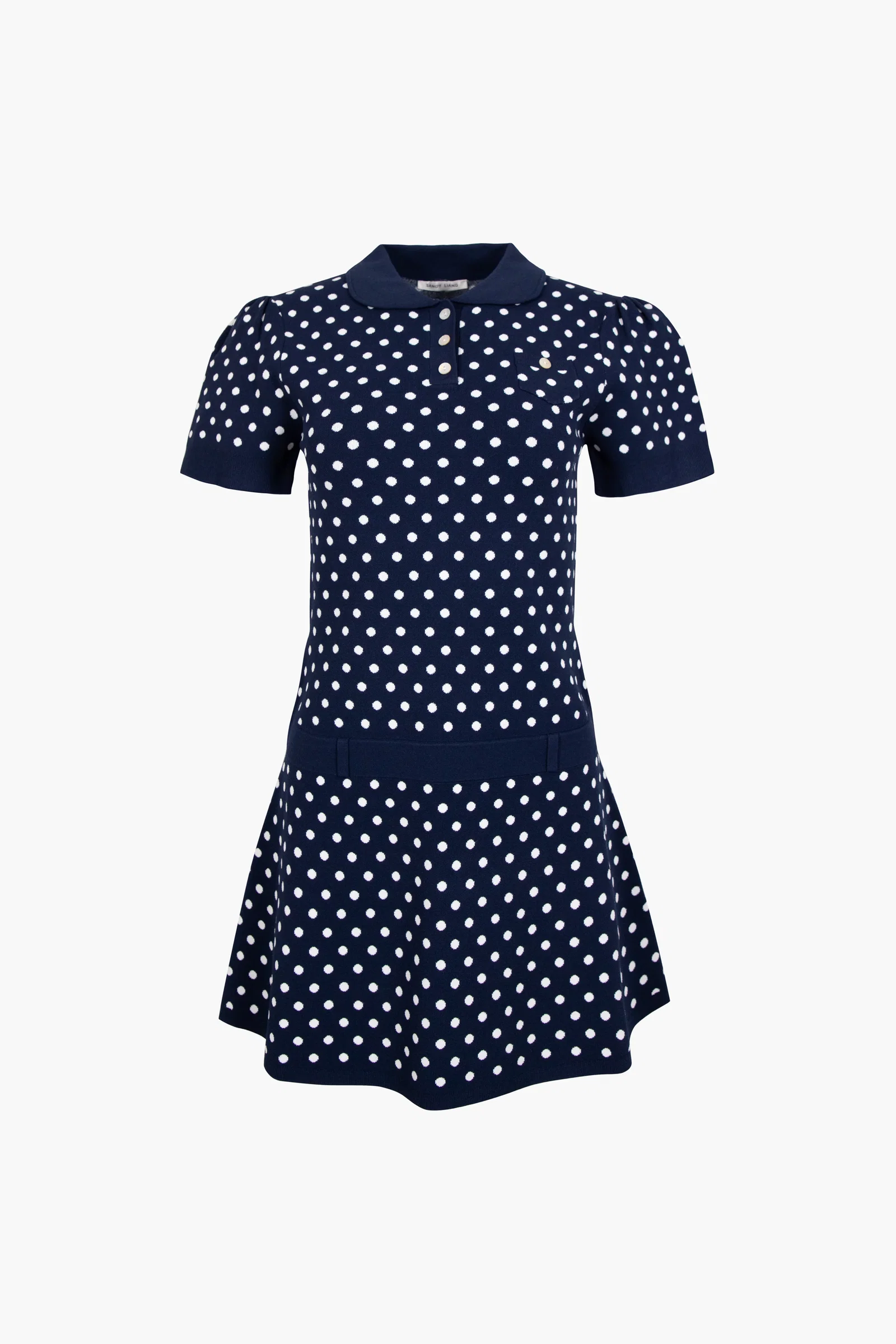 Image of TUMI SWEATER DRESS IN NAVY WHITE POLKA DOT