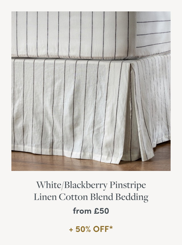 White / Blackberry Pinstripe Blended Linen/Cotton Bed Valance