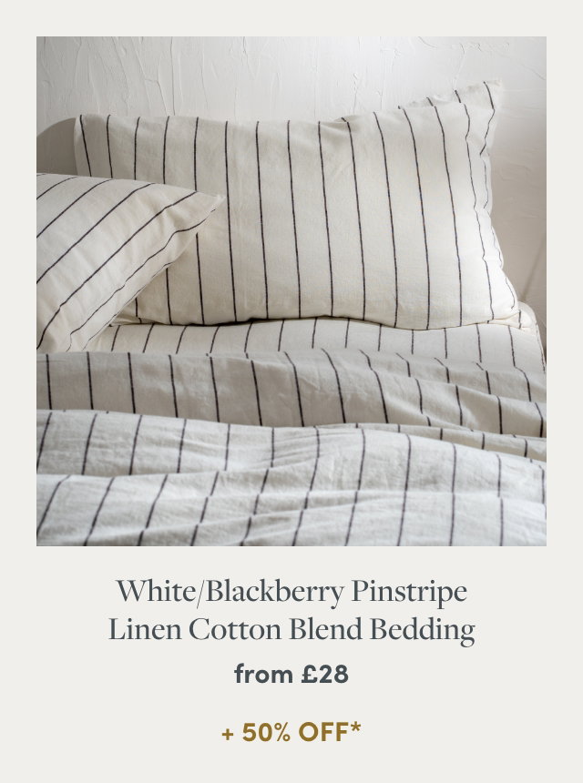 White/Blackberry Pinstripe Linen Cotton Blend Bedding
