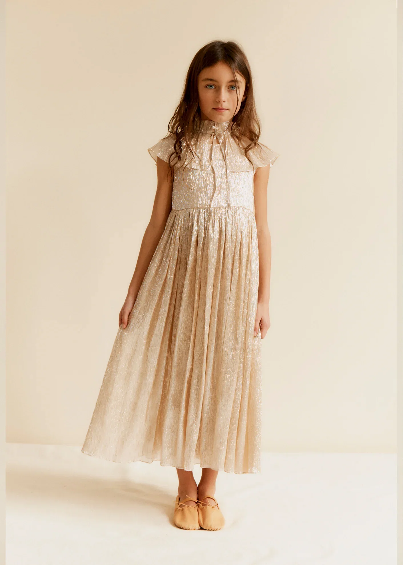 Image of BOLSENA GIRL'S SILK DRESS - CHAMPAGNE