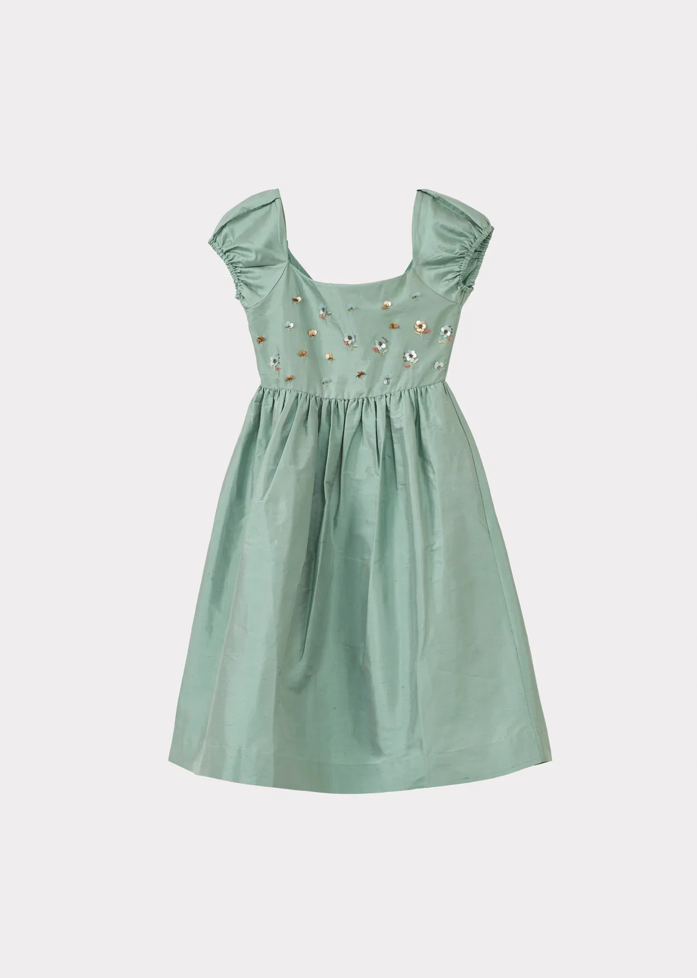 Image of GARDA GIRL'S SILK TAFFETA DRESS - DUCK EGG