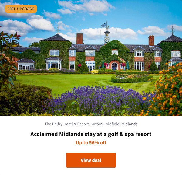 Acclaimed Midlands stay at a golf & spa resort