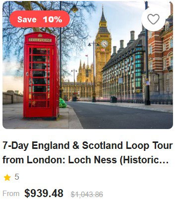 7-Day England & Scotland Loop Tour from London: Loch Ness (Historical Sites, Landscapes) Cambridge | York | Edinburgh | Glasgow | Fort Augustus | Manchester 5.0 (13 reviews) Tour Code: 607459