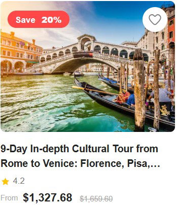 9-Day In-depth Cultural Tour from Rome to Venice: Florence, Pisa, Cinque Terre, Genoa, Milan, Verona, Venice | Ticket Admission to Murano Glasswork in Venice | Hotel Breakfasts Included 4.2 (24 reviews) Tour Code: 664005