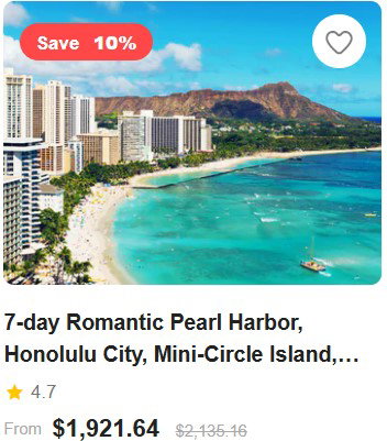 7-day Romantic Pearl Harbor, Honolulu City, Mini-Circle Island, Polynesian Cultural Center, Island of Maui & The Big Island Tour Package from Honolulu 4.7 (21 reviews) Tour Code: 24411
