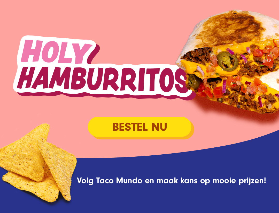 Hamburritos, lekker gevuld met gekruid rundergehakt, cheddar, jalapeños, rode ui en tomaat 