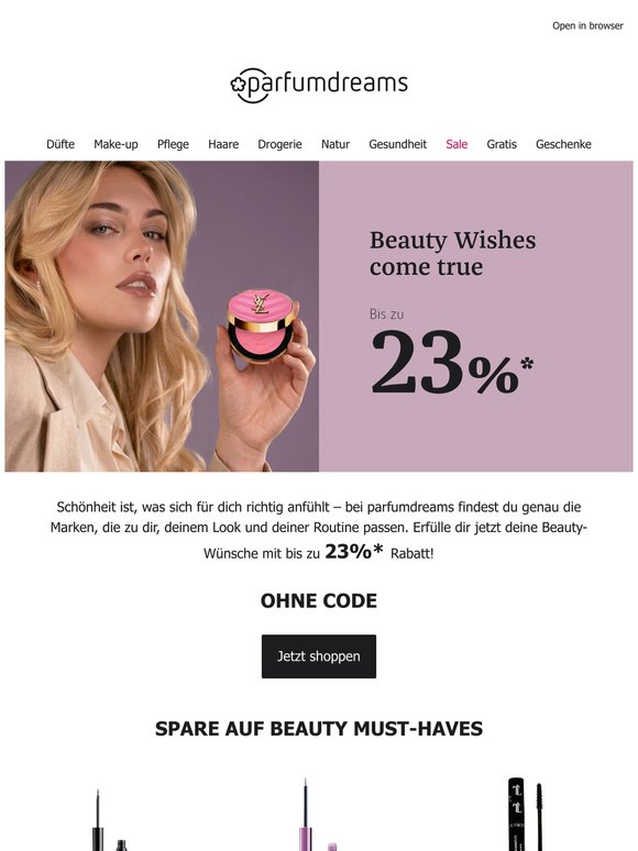 Bis zu 23% OHNE CODE für deine Beauty Wishes, — ✨