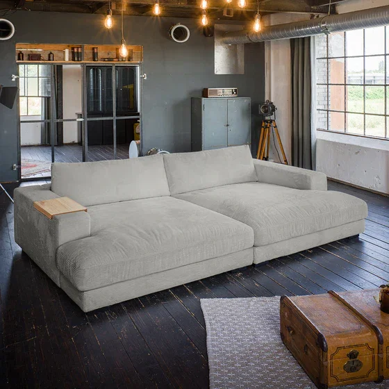 KAWOLA Big Sofa MADELINE Cord hellgrau