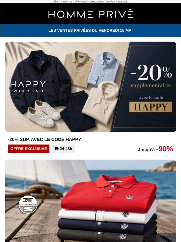 ⚡ HAPPY WEEK : -20% sup. avec le code HAPPY | HUGO BOSS, GUESS, CK, ARMANI...