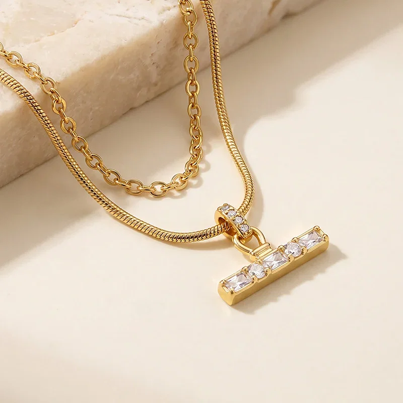 Everyday "Andy" Style Double Layered T-Bar Necklace