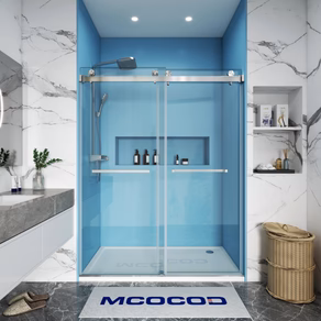Double Sliding Frameless Shower Door with Two Towel Bars - DS01