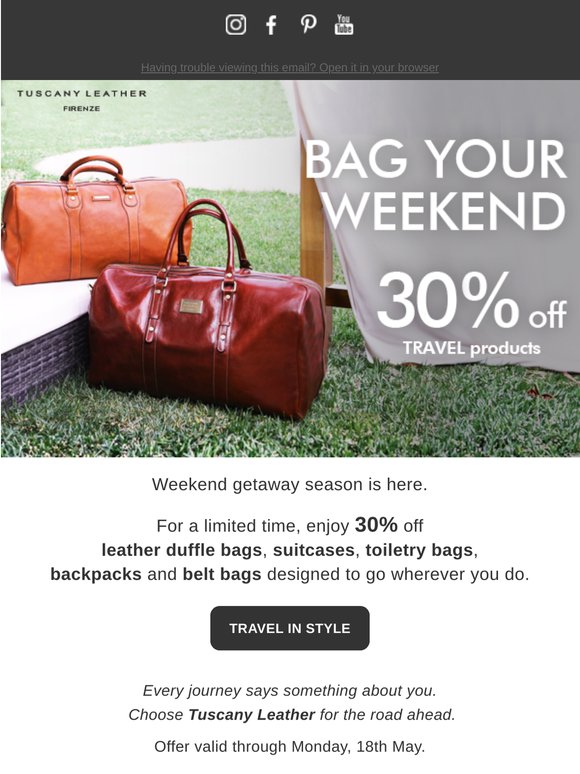 Bag your weekend: 30% off Travel products
