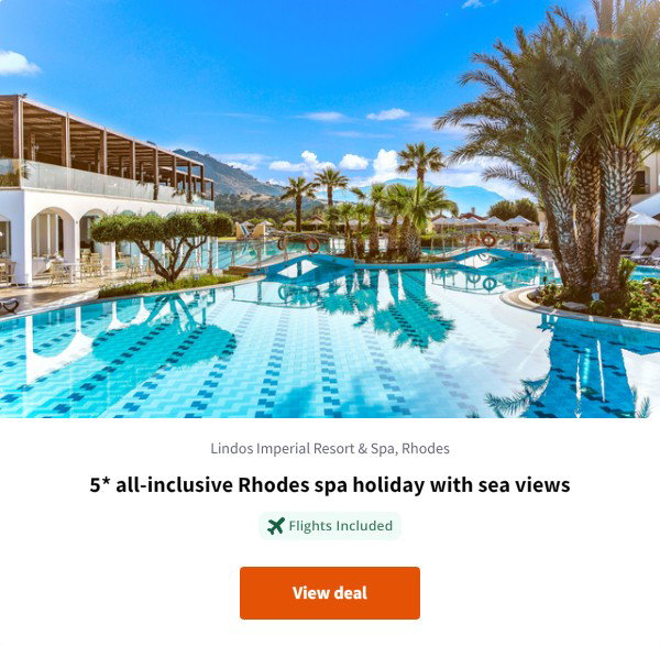 5* all-inclusive Rhodes spa holiday with sea views