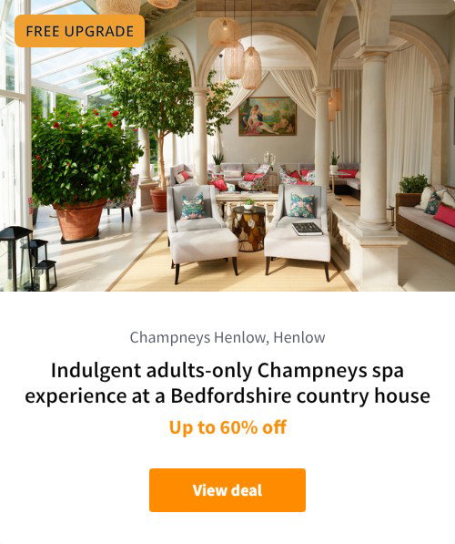 Indulgent adults-only Champneys spa experience at a Bedfordshire country house