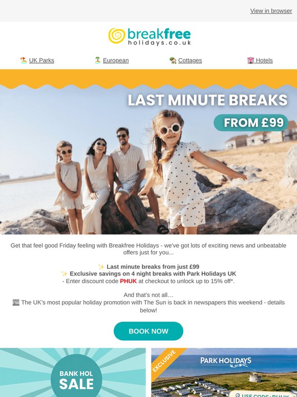 Exclusive: Up to 15% off Park Hols + Hols from £9.50 is Back! 😎