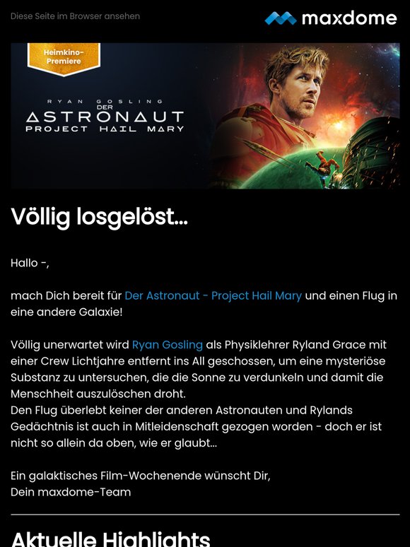 Der Astronaut - Project Hail Mary - ...ist jetzt bei uns gestartet!