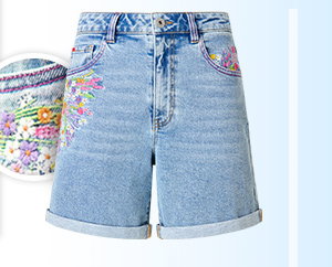 Spring Florals Embroidered Denim Shorts
