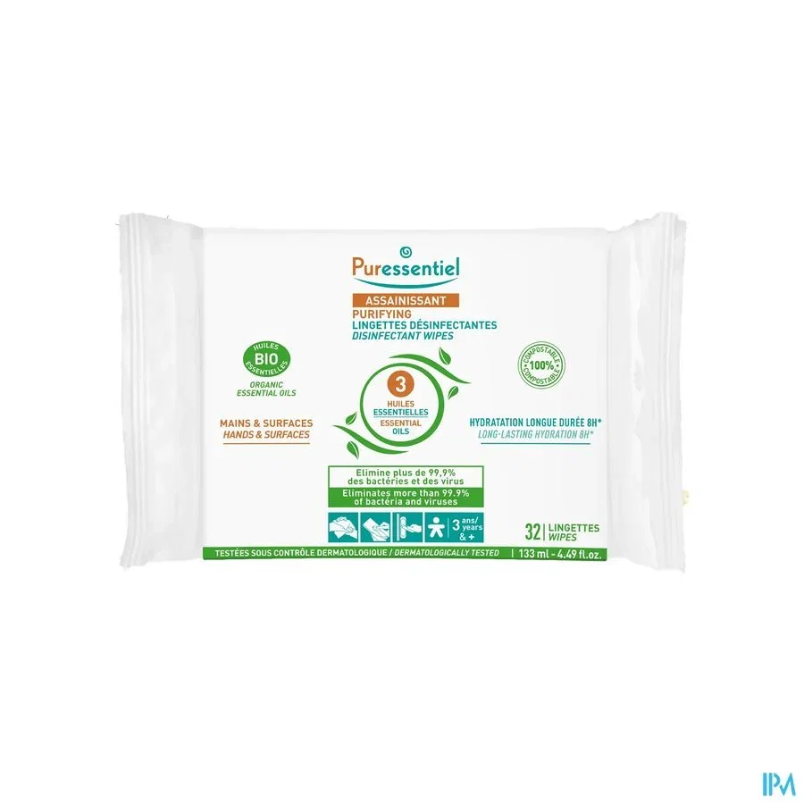 Image of Puressentiel Zuiverende Desinfecterende Doekjes 32 Stuks