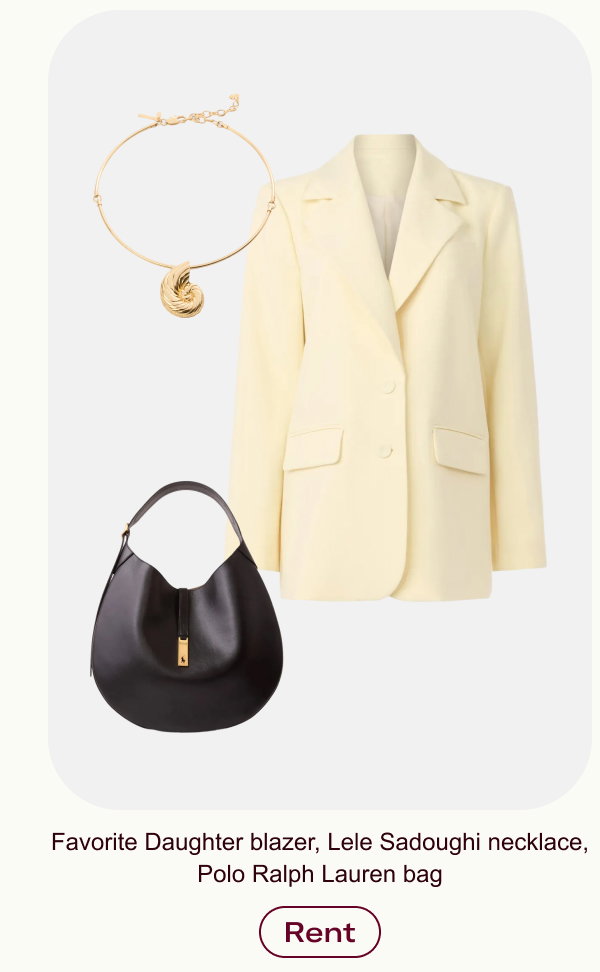 Favorite Daughter blazer, Lele Sadoughi necklace, Polo Ralph Lauren bag
