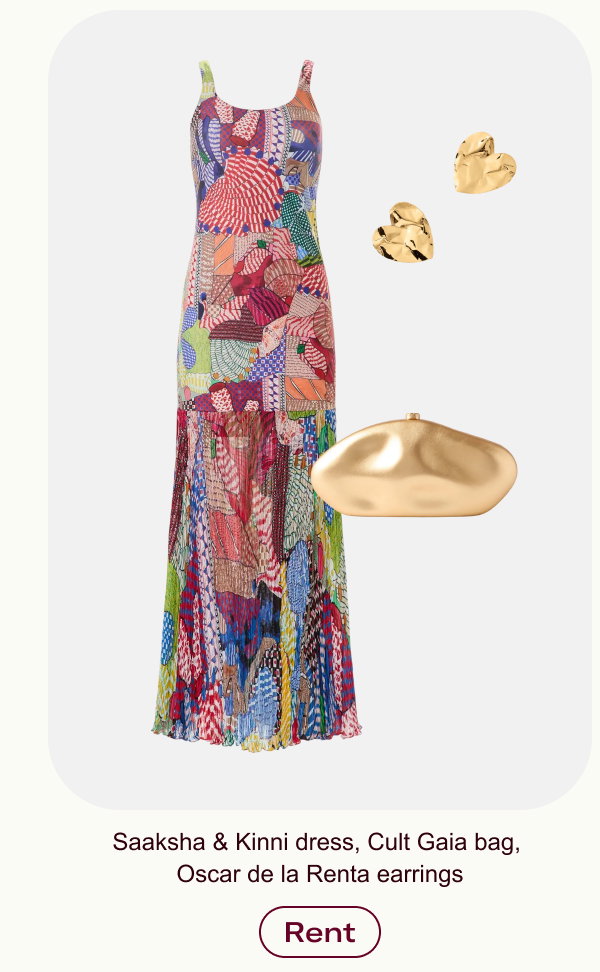 Saaksha & Kinni dress, Cult Gaia bag,  Oscar de la Renta earrings