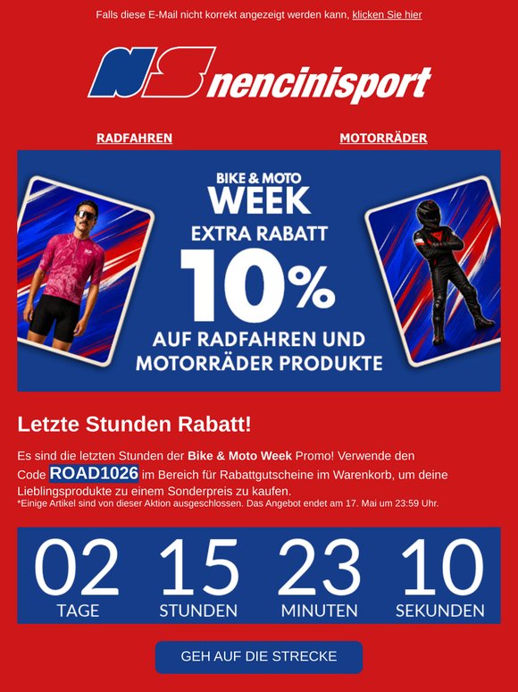 🚨 Letzte Stunden für EXTRA 10% - Bike & Moto Week