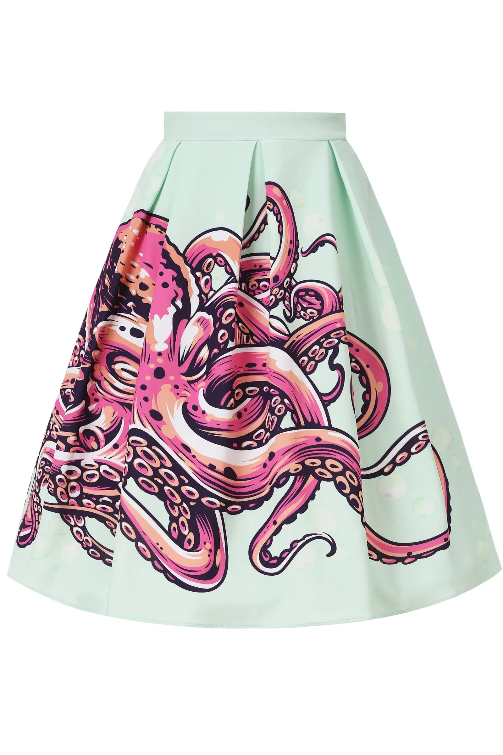 Image of Aisley Octopus Box Pleated Skirt In Mint Green