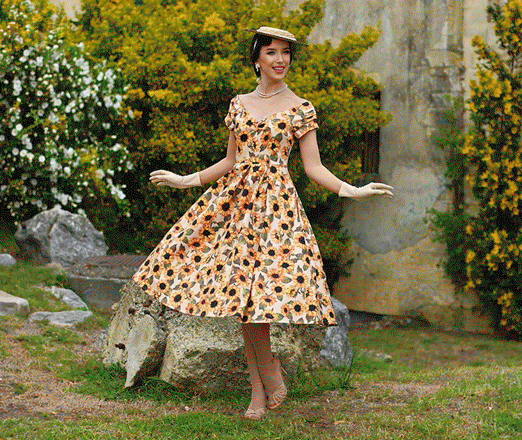 Models Wearing our Vintage floral and polka dot full circle dresses