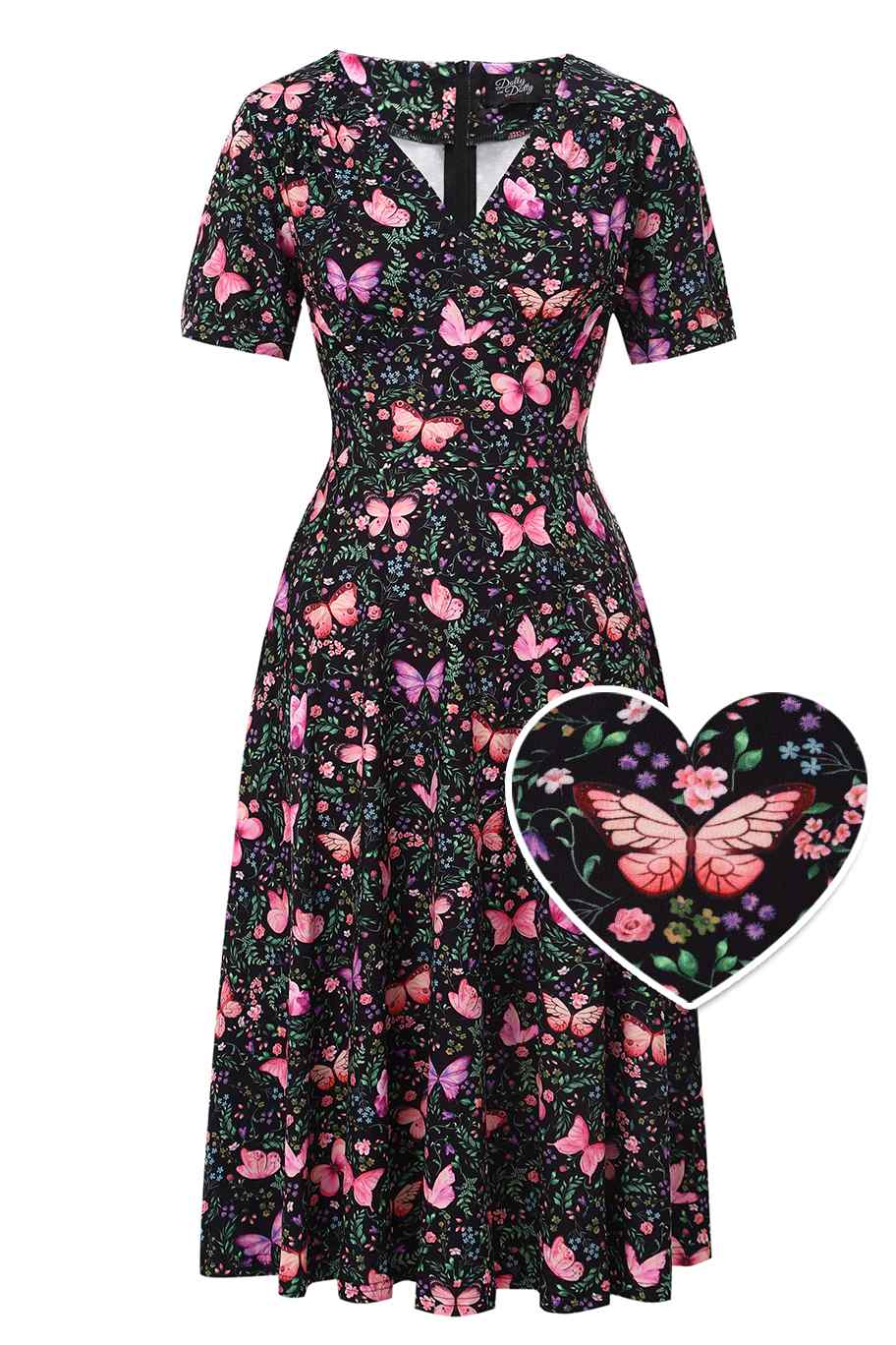 Image of Julia Butterfly Garden Midi Dress In Black